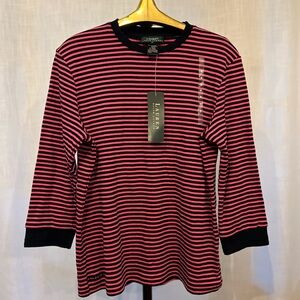 NWT Ralph Lauren Pink and Blue 3/4 Sleeve cotton shirt